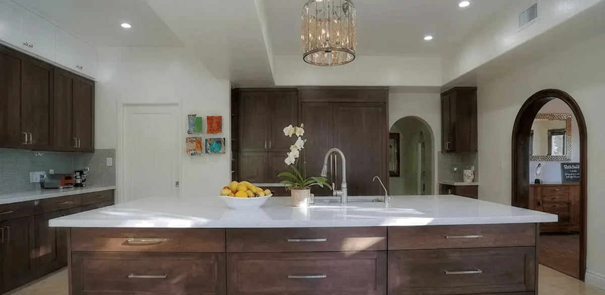 Cabinet refacing project with updated kitchen cabinets and island in Dallas, TX